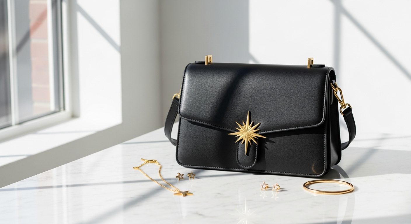Luna Charles Nova Star Handbag in black and gold with celestial embellishments