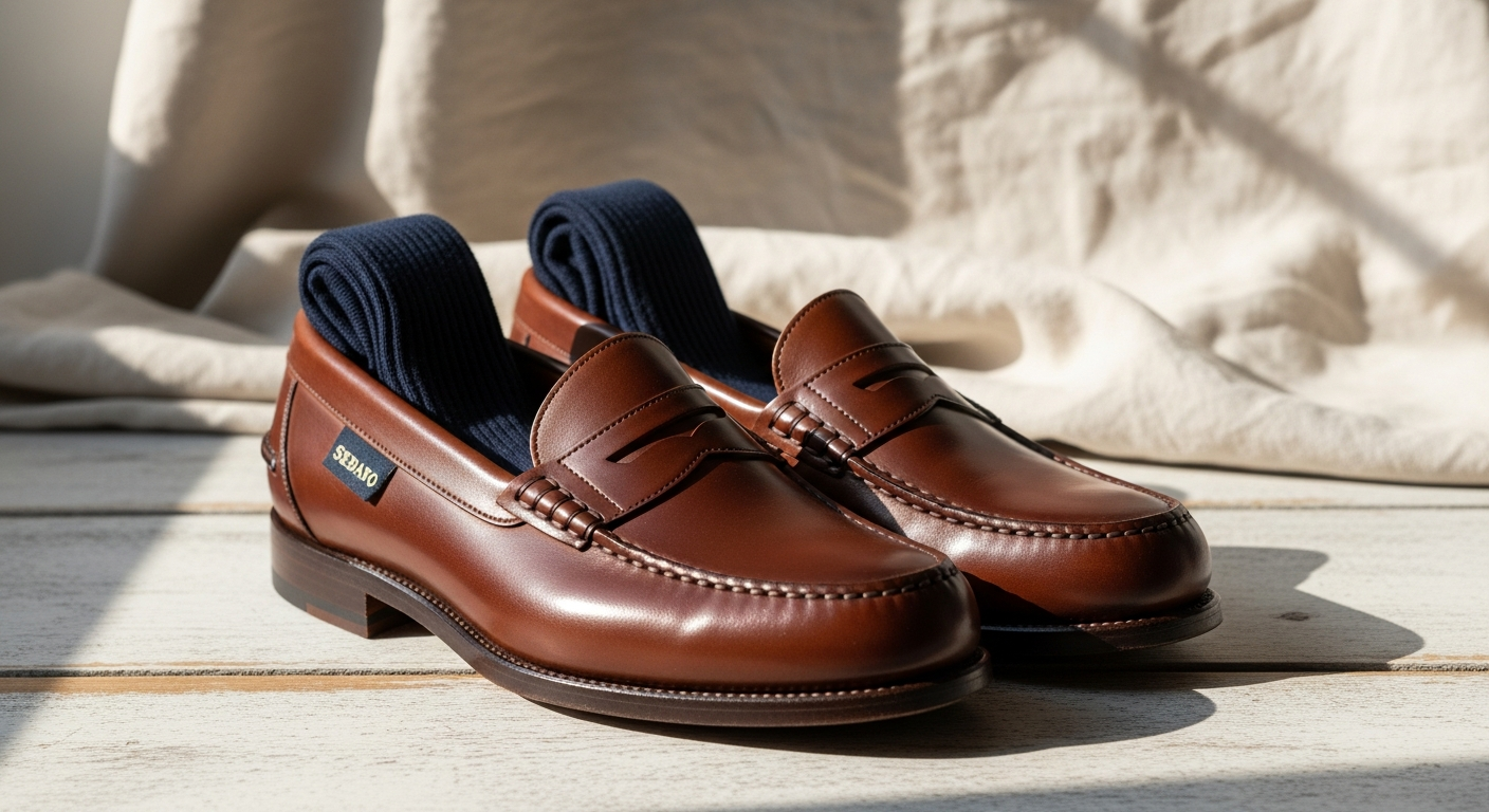 Classic Sebago Dan leather moccasin penny loafer in rich brown full-grain leather