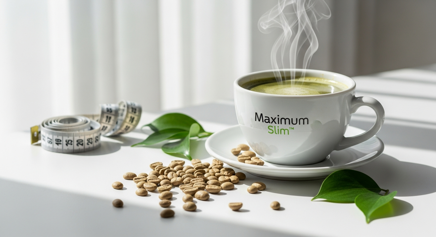 Maximum Slim Original Green Coffee package with green coffee beans and ginseng ingredients displayed