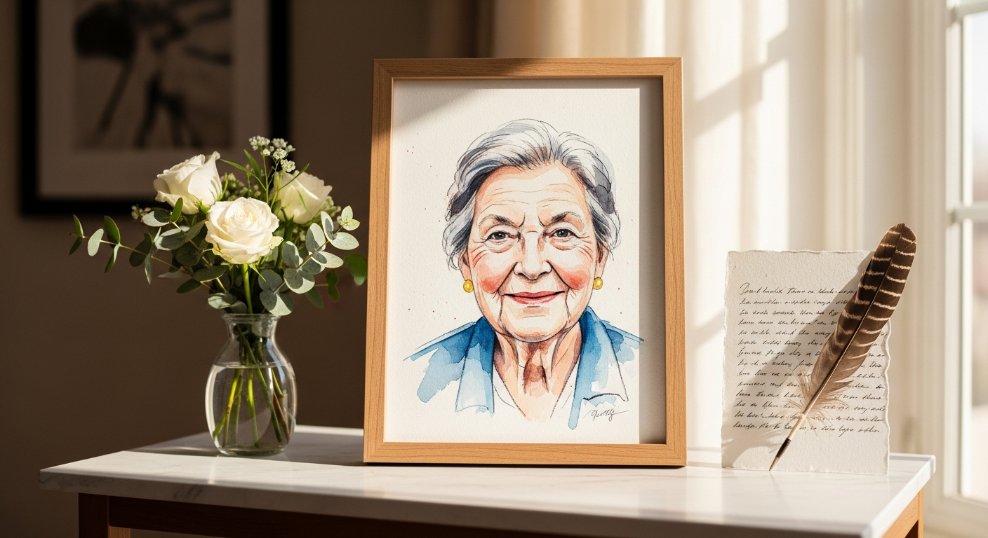 Personalized watercolor memorial portrait honoring a loved one with artistic brushstrokes