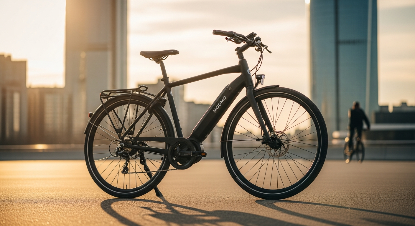 Modmo Saigon+ urban electric bike displayed in modern city street setting