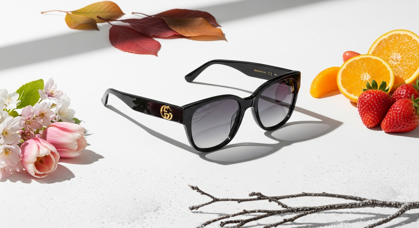 Gucci GG1680S oval cat-eye sunglasses in black tortoise finish on white background