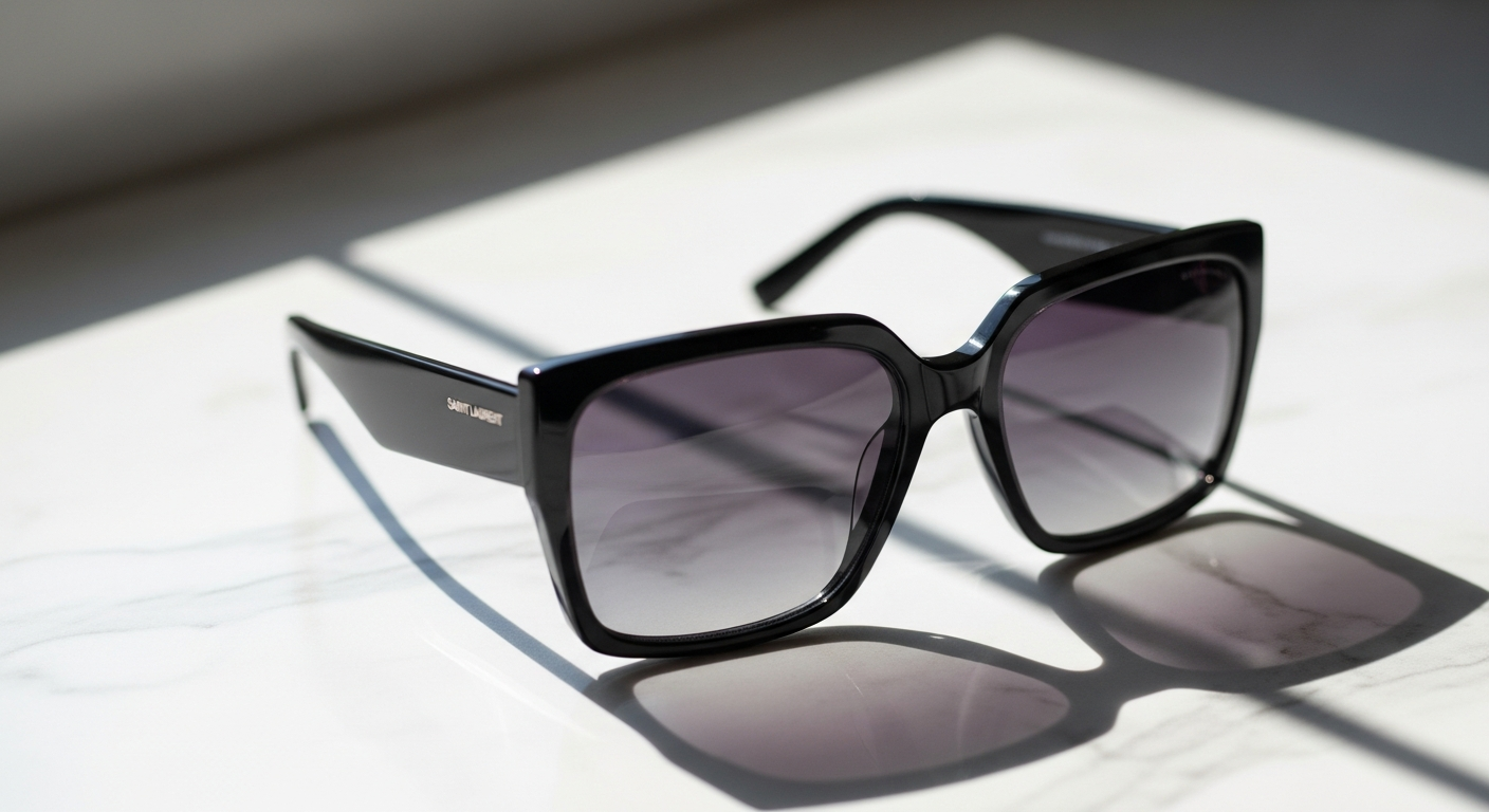 Saint Laurent SL 545 oversized square sunglasses with yellow-tinted lenses and metal brow detail