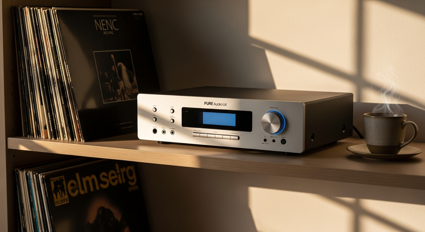 Pure Classic Stereo Mini Hi-Fi System in wood finish displaying digital display and dual speakers