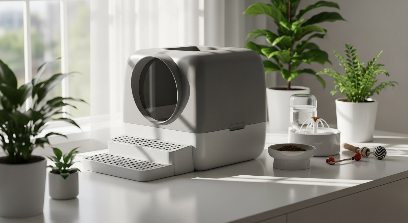 PetPivot Automatic Self-Cleaning Litter Box with open-top design and rake mechanism