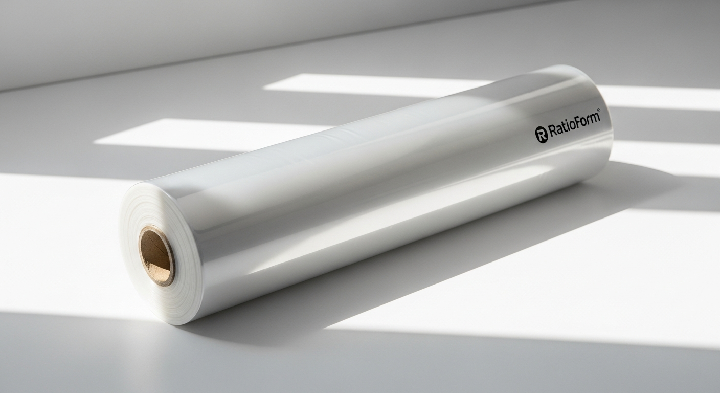 Ratioform Durable Tubular Packaging Film roll showing black PE/LDPE protective material