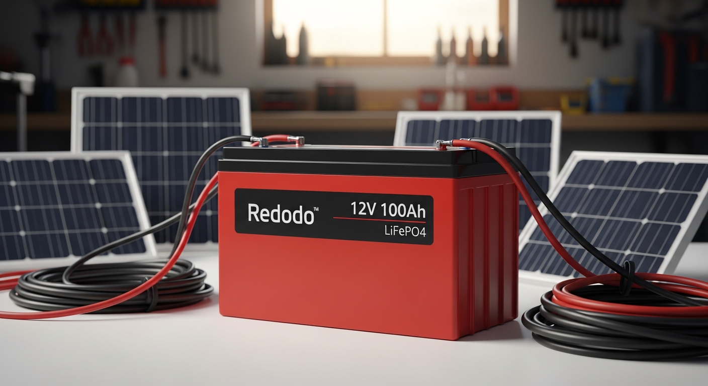 Redodo 12V 100Ah LiFePO4 deep cycle battery with integrated BMS for off-grid power