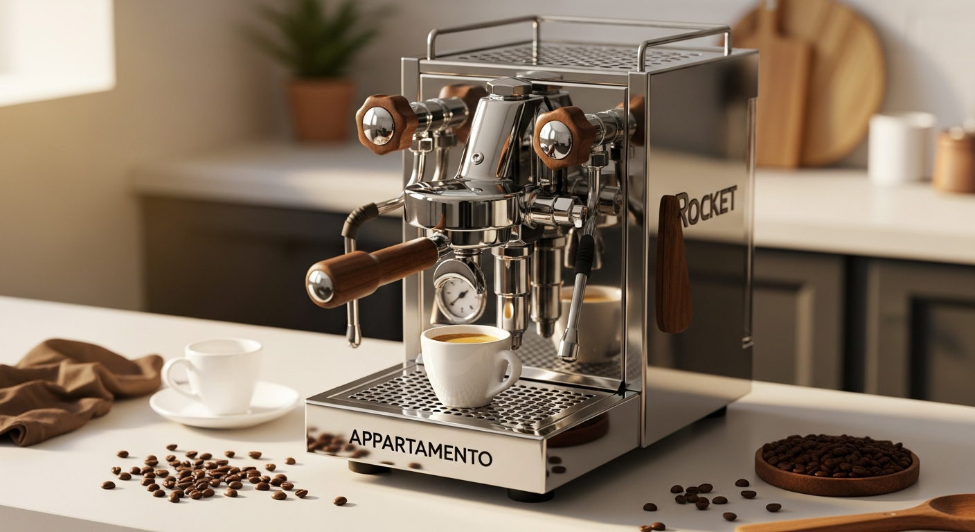 Rocket Appartamento espresso machine with stainless steel body and E61 group head