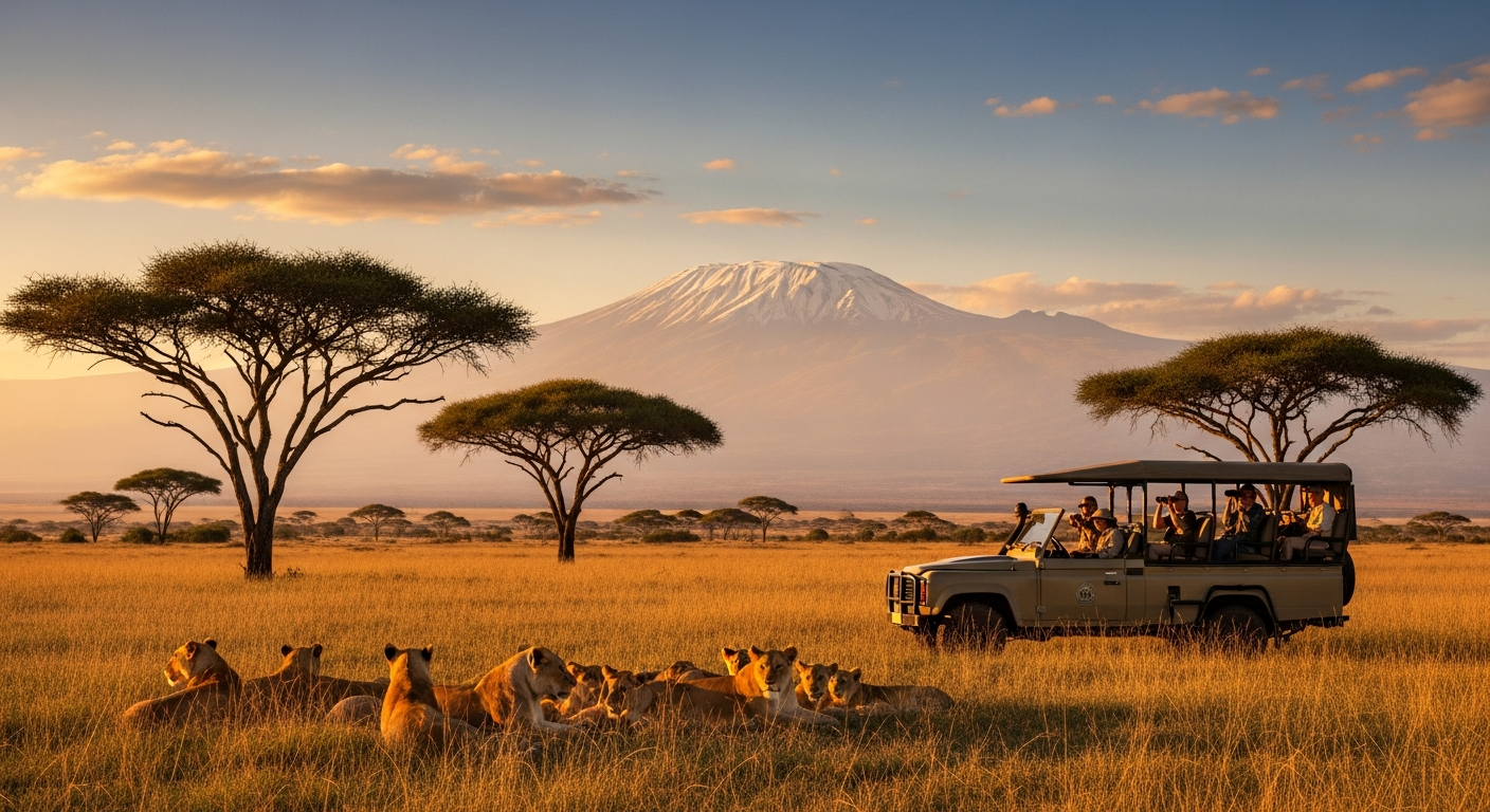 Kenya safari wildlife adventure featuring lions, elephants, and giraffes in natural habitat