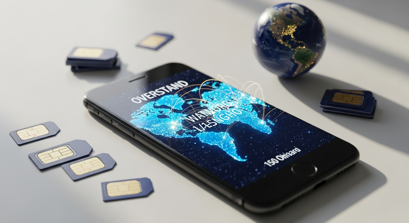Digital nomad using smartphone with eSIM connectivity while traveling across international destinations