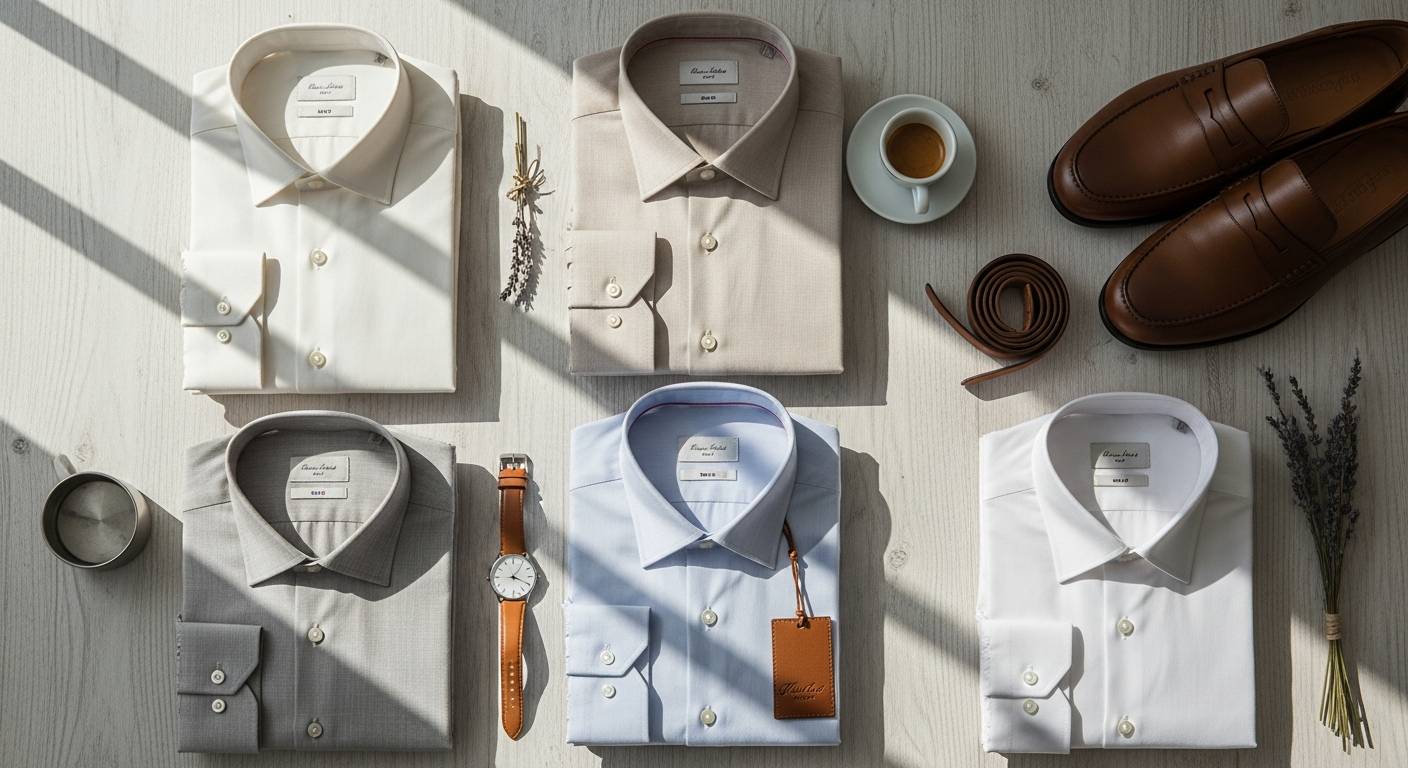 Italian tailored dress shirt displayed on professional menswear styling background