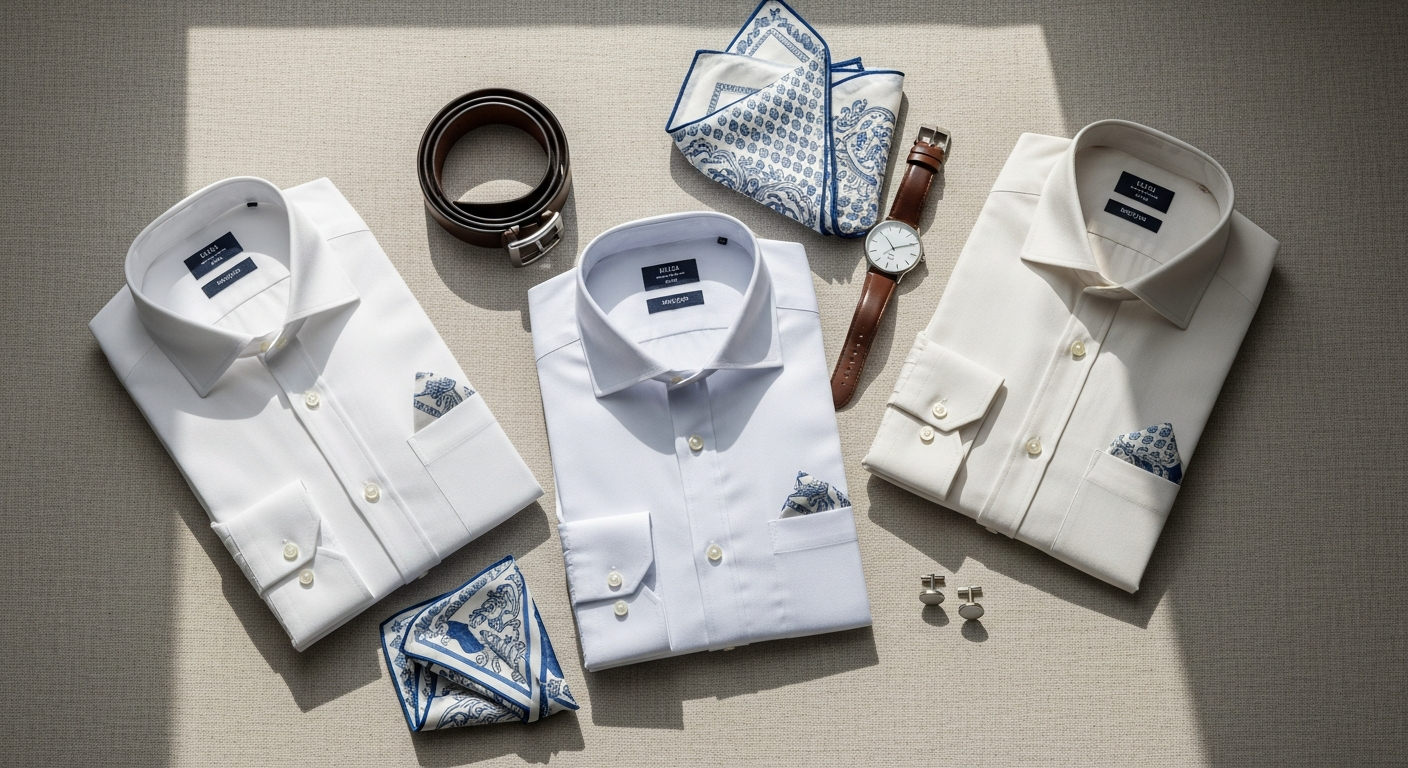 Elegant Italian tailored shirt displayed on mannequin showing French collar and premium construction