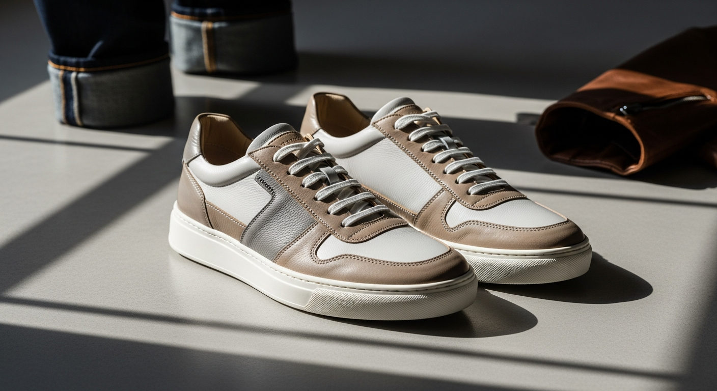 2Star Italian leather urban sneakers with dual-star detail on city street