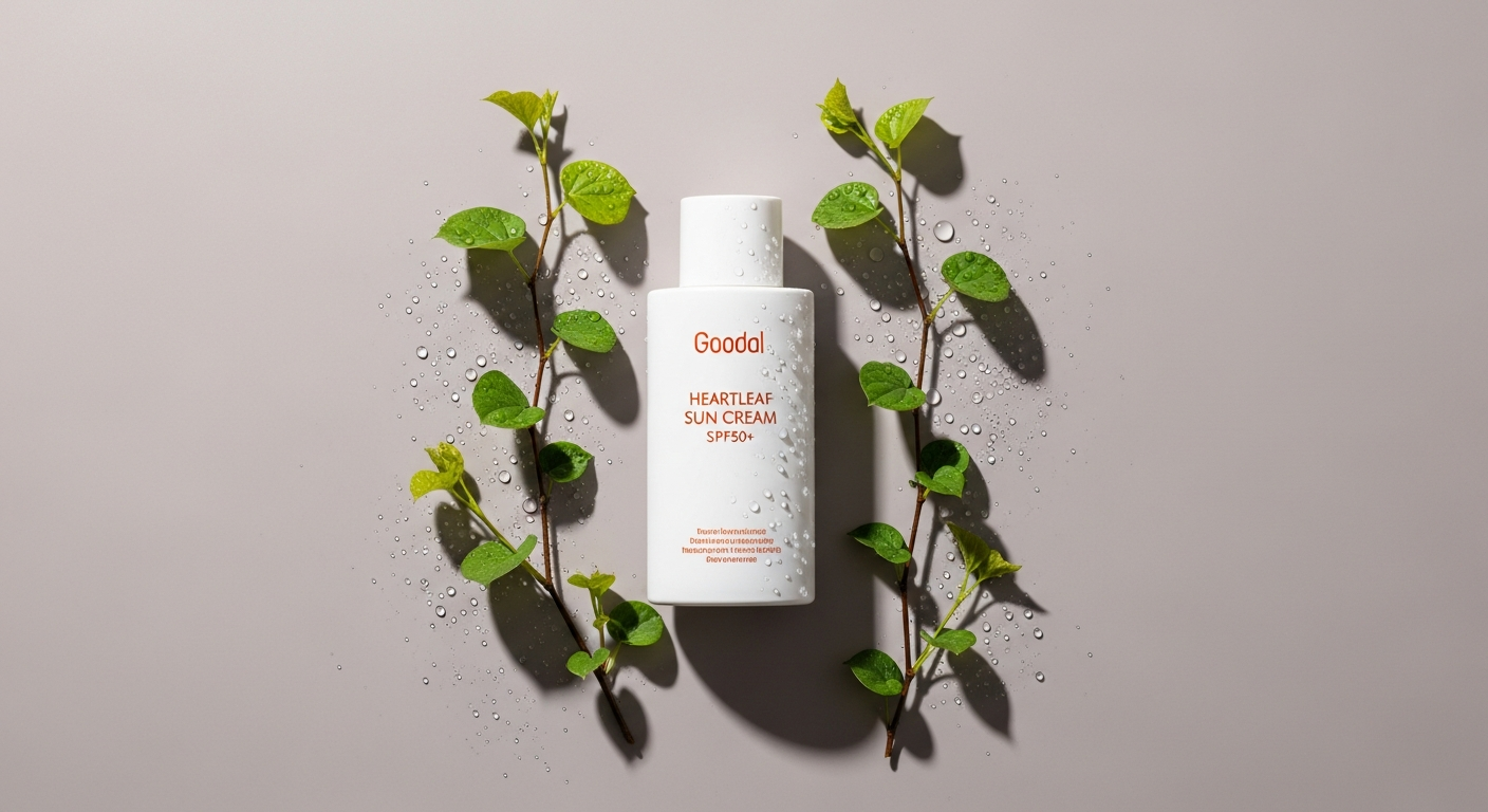 Goodal Heartleaf Calming Sun Cream SPF50+ PA++++ bottle and tube on white background