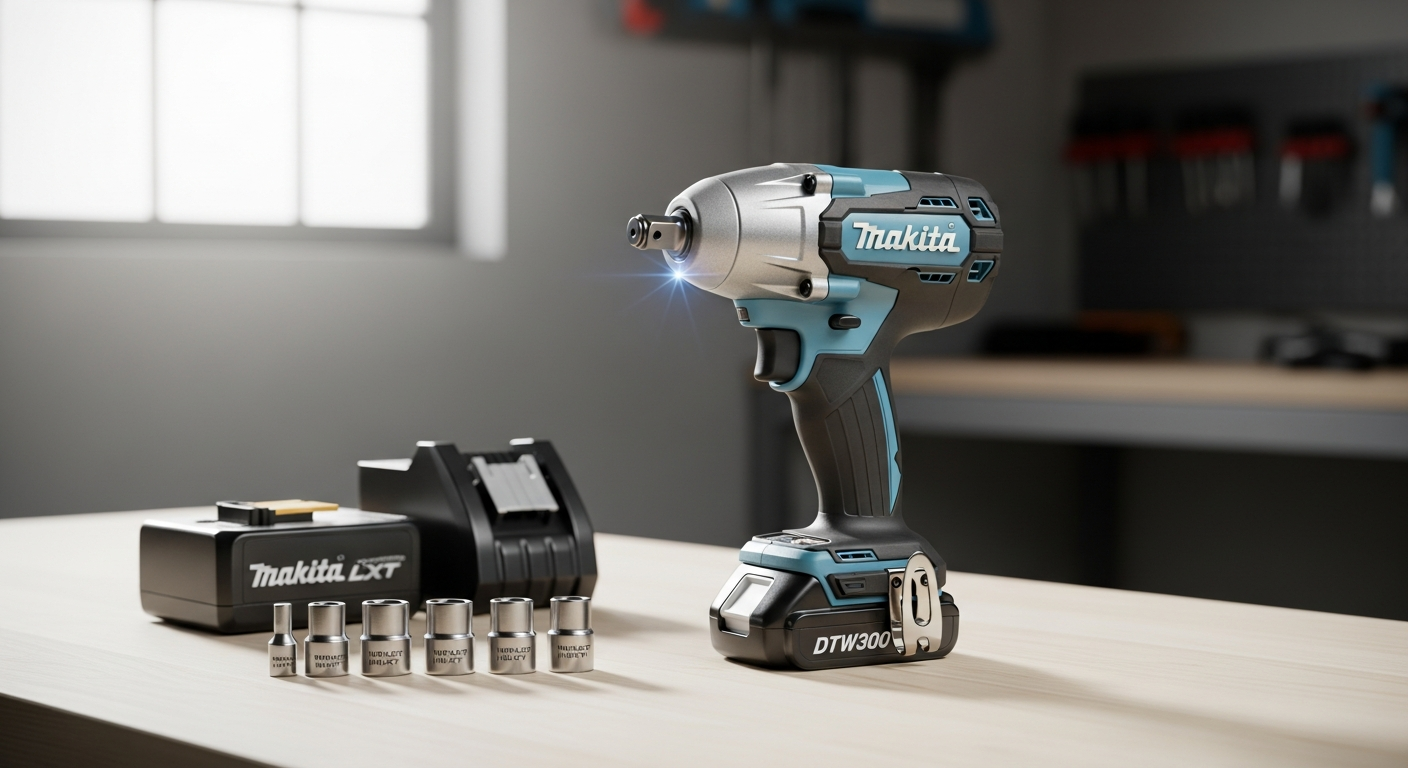 Makita DTW300 18V brushless cordless impact wrench with battery and charger kit