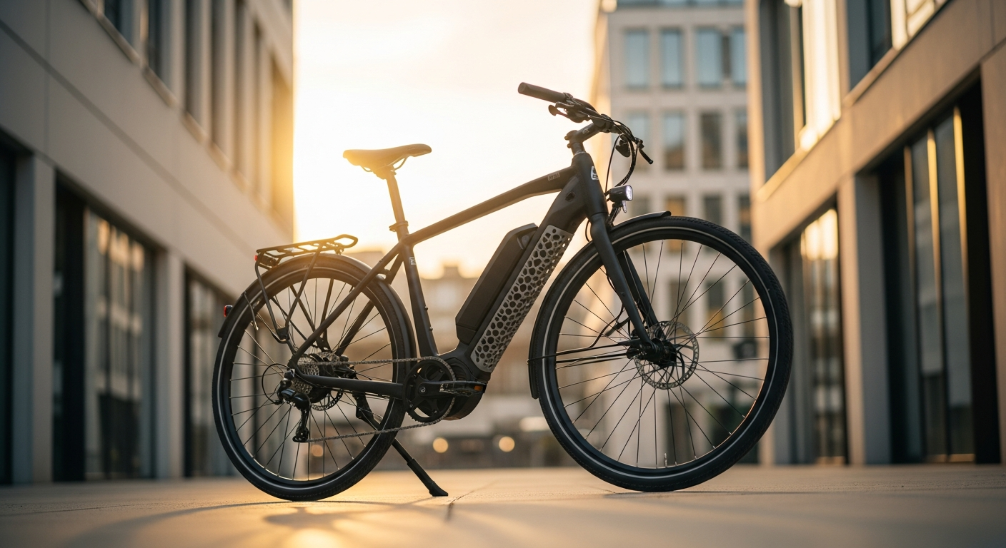 Urwahn Platzhirsch 3D-printed steel frame e-city bike in urban setting