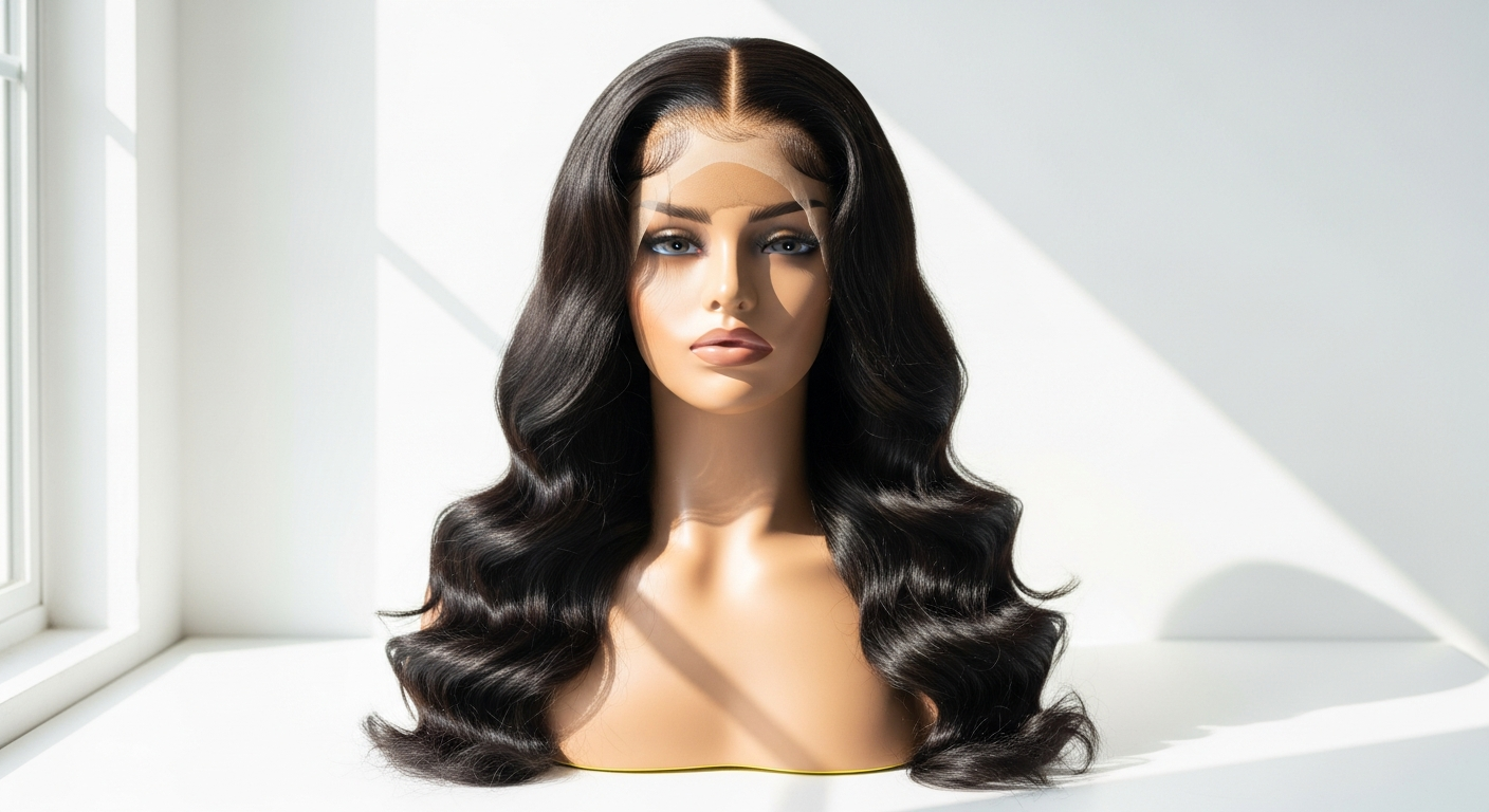 UNice 5x5 Thin HD Glueless Body Wave Wig displayed on mannequin head showing natural hairline