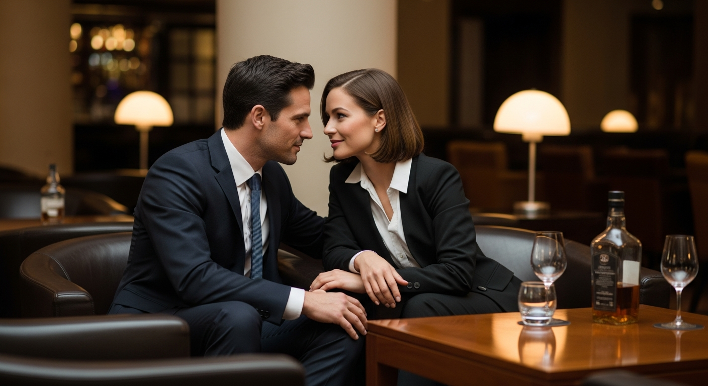 Couple in intimate moment representing discreet dating and affair connections