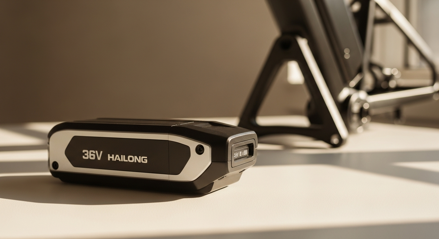 Yose Power 36V Hailong e-bike battery mounted on bicycle down tube in sleek black finish