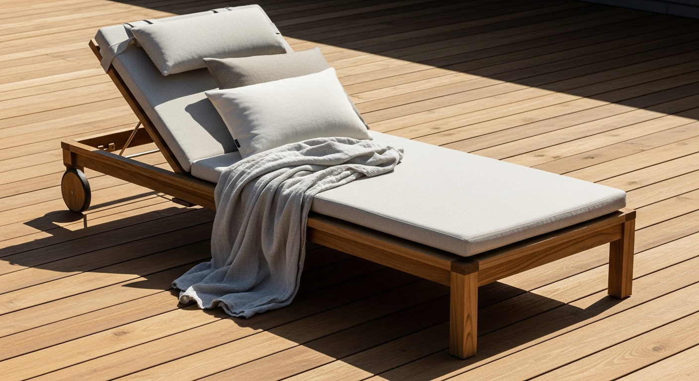 CASARIA Tami Sun Acacia Wood Sun Lounger with adjustable backrest and side table on patio