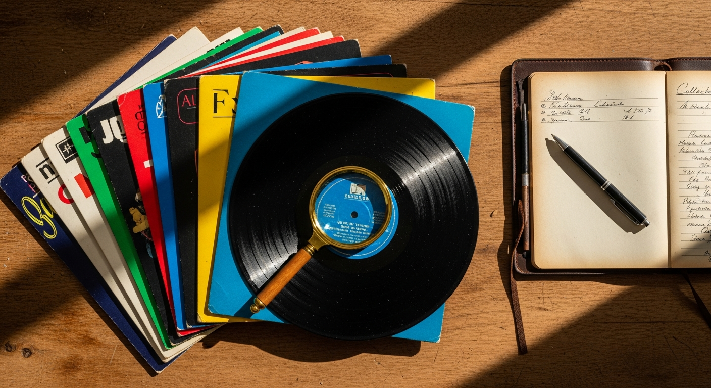 Rare vinyl records displayed on wooden shelf with colorful limited edition sleeves