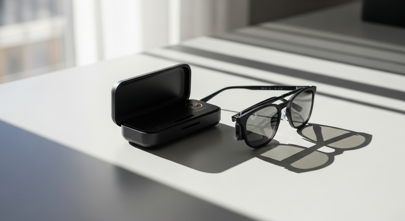 theXuit Ray-Ban Meta smart glasses charging dock with stainless steel construction and wireless charging capability